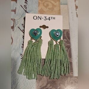 On 34th Gold Tone Dangle Drop Heart Earrings